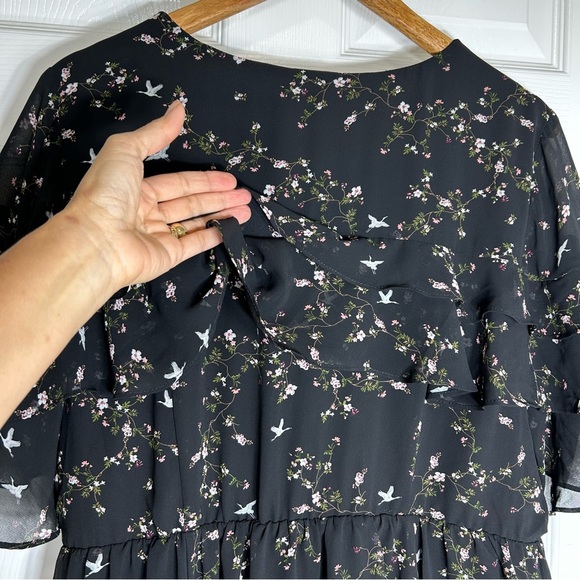 Torrid Black Floral Birds Print Chiffon Ruffled Wrap Versatile  Dress 2/2X/18-20 - Picture 7 of 16